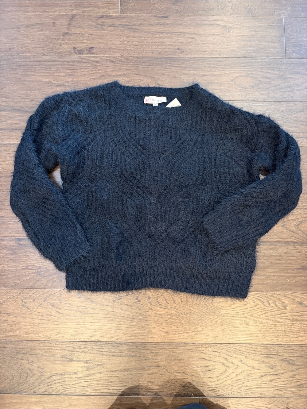 Philosophy Fuzzy Black Cable-Knit Women's Sweater Size Large NWT - C76-013